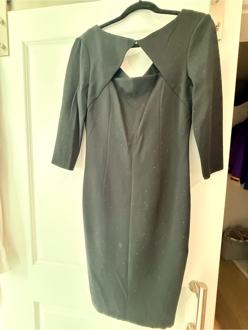 St. John Black Midi Sheath Dress with Subtle Embellishment